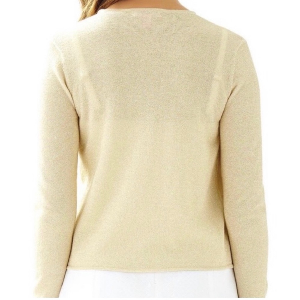 Lilly Pulitzer Colony Open Drape Front Cardigan Sweater Gold Metallic - Picture 2 of 4
